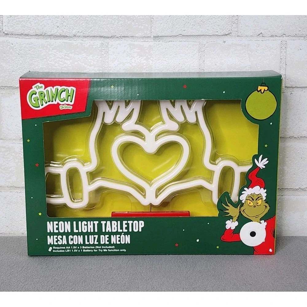 The Grinch Heart Neon Light Table Top‎ Christmas Decor Dr Seuss Battery Operated